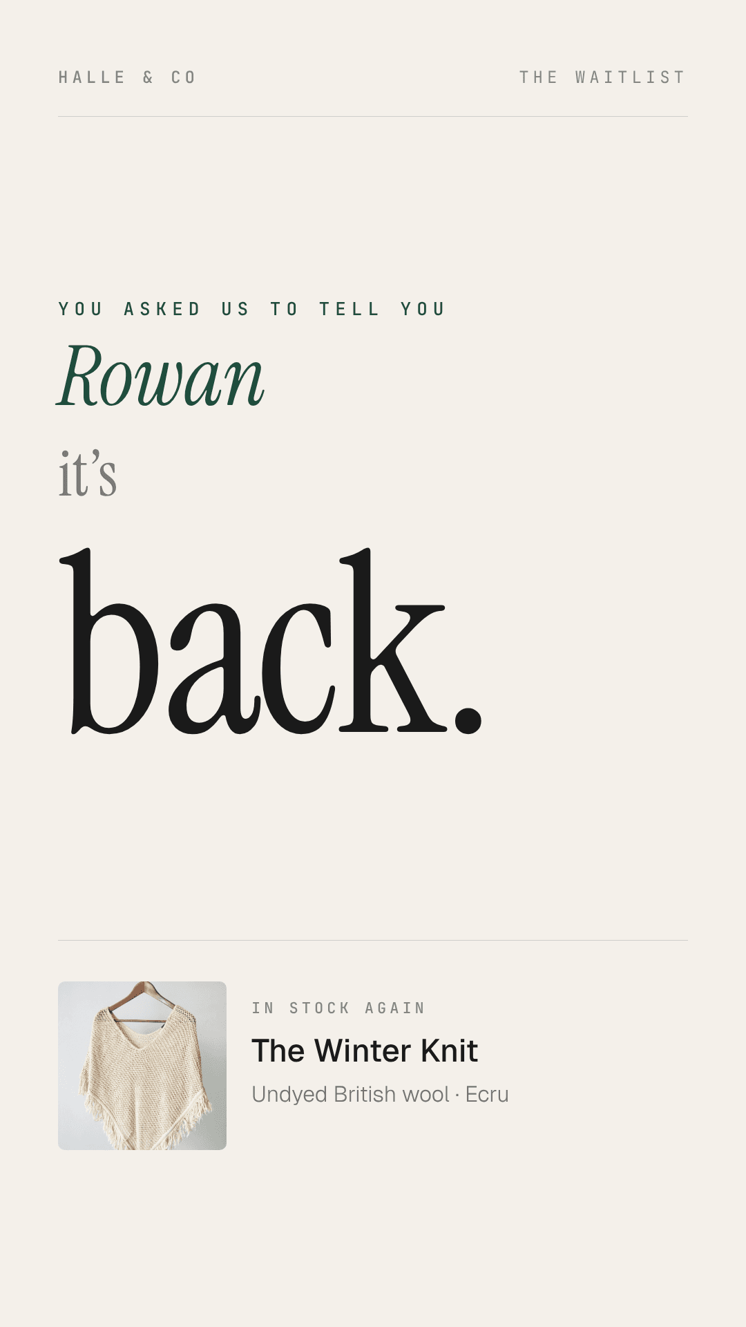 Back In Stock template preview
