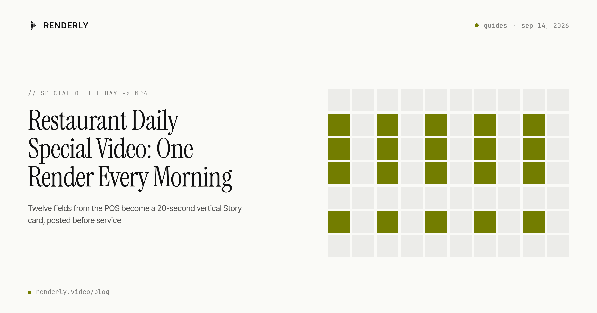 Restaurant Daily Special Video: One Render Every Morning