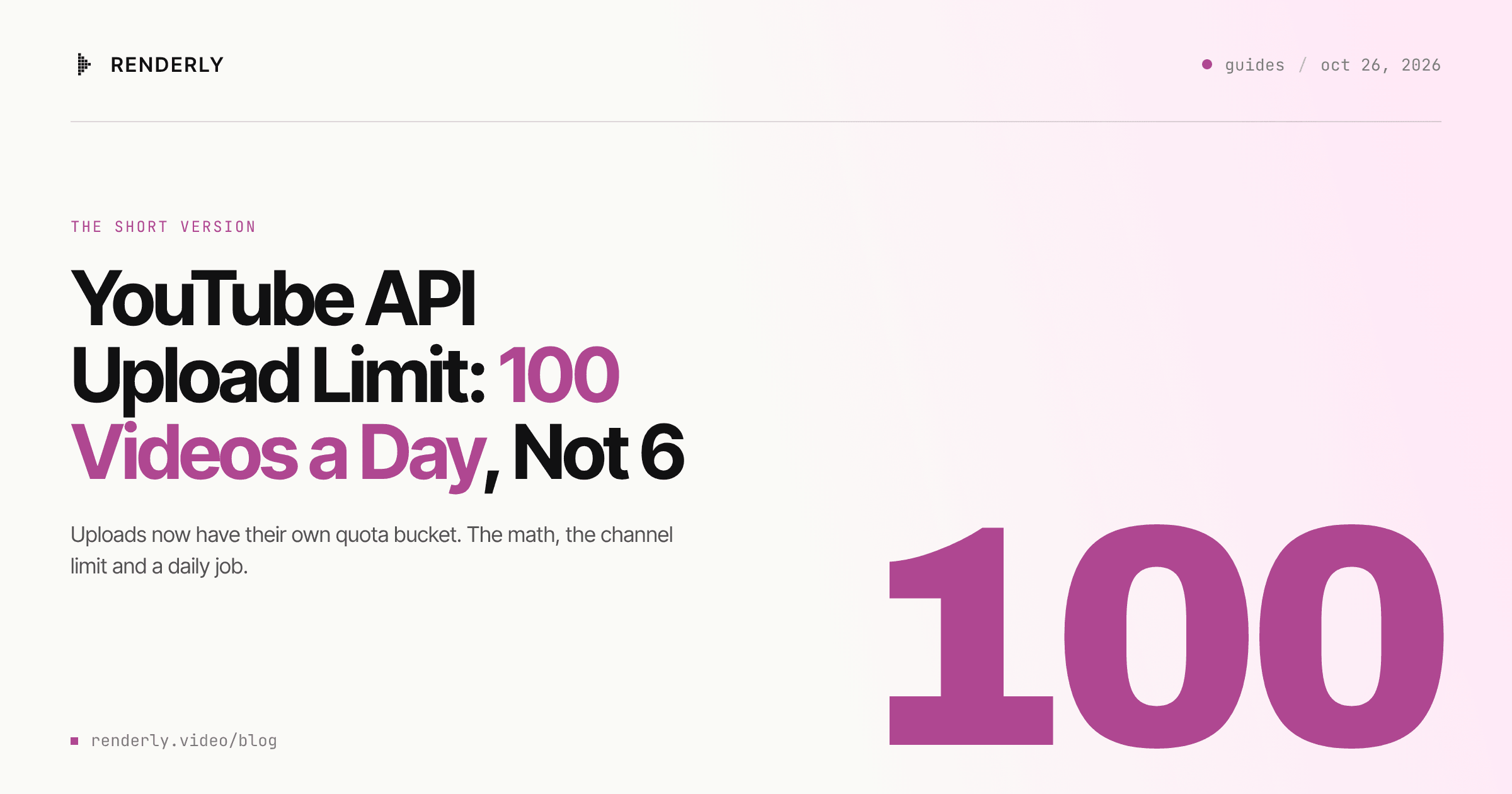 YouTube API Upload Limit: 100 Videos a Day, Not 6