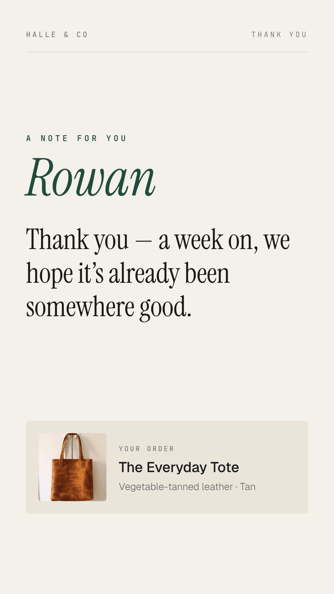 Post-Purchase Thank You + Review Request template preview